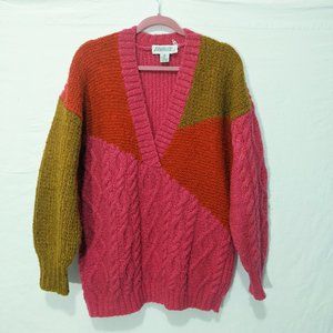 Vintage Colorblock Cable Knit Chunky Sweater  -112